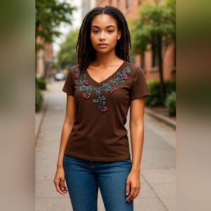 Style & Co 100% Cotton Knit Top Raised Embroidery Med
